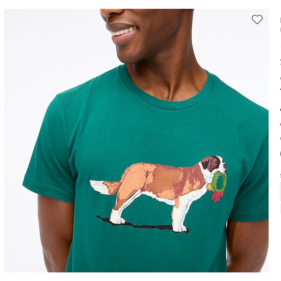 **NWT J. Crew Men's Green W/ Christmas St. Bernard & Wreath Graphic Tee - - Picture 4 of 10